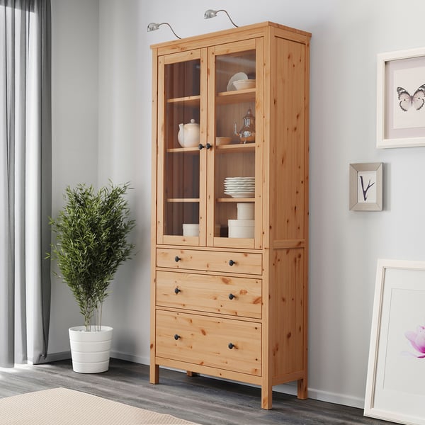 HEMNES Vitrina con 3 cajones, sepia, 90x197 cm