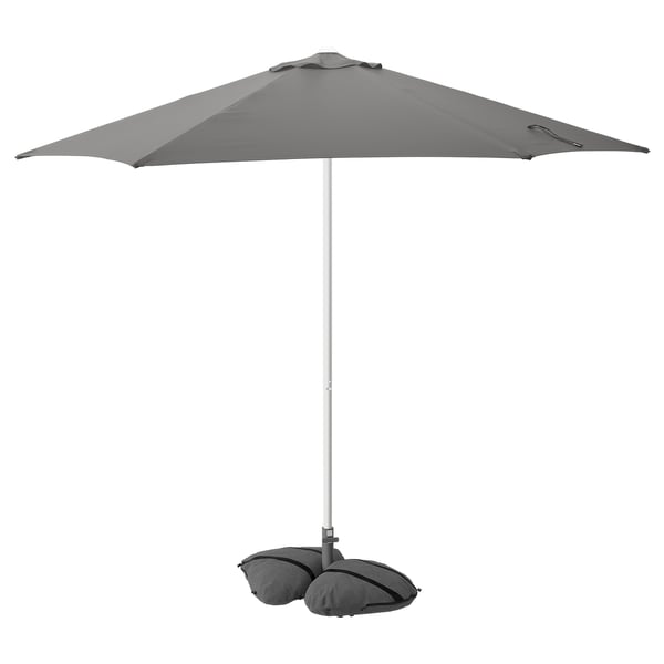 HÖGÖN / IGGÖN Quitasol con base, gris/Gris oscuro, 270 cm