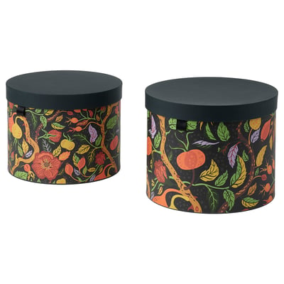 HÖSTAGILLE Caja con tapa, set de 2, flores multicolor