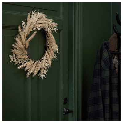 HÖSTAGILLE Corona de Navidad artificial, interior/exterior natural, 43 cm