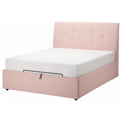 IDANÄS Cama baúl tapizada, Gunnared Rosado claro, 140x200 cm