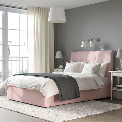 IDANÄS Cama baúl tapizada, Gunnared Rosado claro, 140x200 cm
