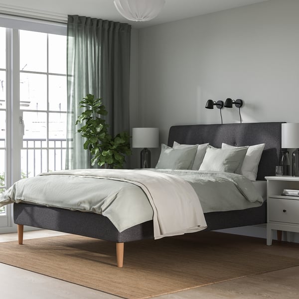 IDANÄS Cama tapizada, Gunnared Gris oscuro, 160x200 cm