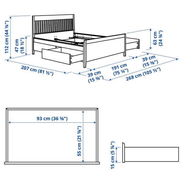 IDANÄS Estructura de cama con almacenaje, blanco/Lönset, 180x200 cm