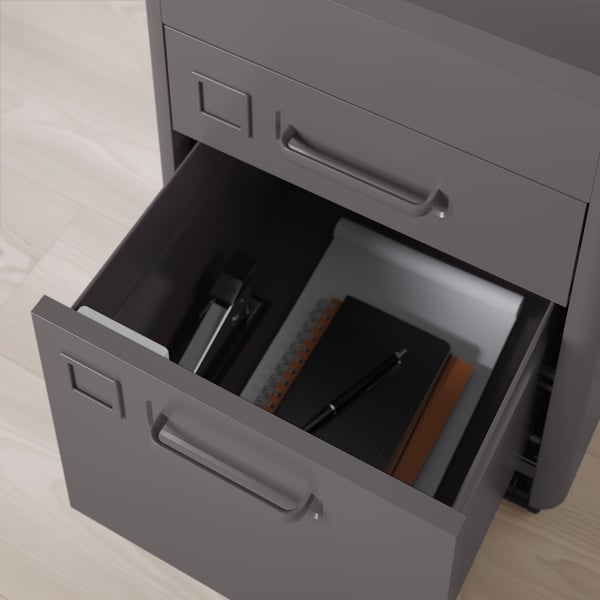 IDÅSEN Cajonera con cerradura inteligente, gris osc, 42x61 cm