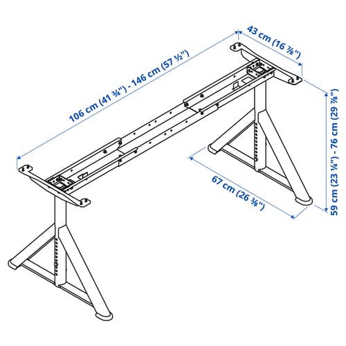 IDÅSEN Estructura para mesa, Gris oscuro, 146x67x76 cm