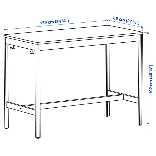 IDÅSEN Estructura para mesa, Gris oscuro, 139x69x102 cm