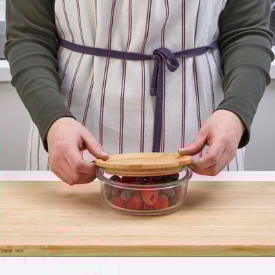 IKEA 365+ Contenedor de alimentos con tapa, redondo vidrio/bambú, 400 ml