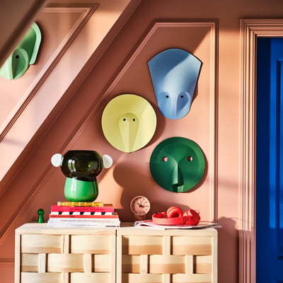 IKEA PS 2026 Decoración de pared, set de 3, verde azul costeño/amarillo