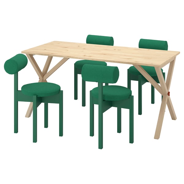 IKEA PS 2026 Juego de comedor con 4 sillas, pino/Knäbäck verde, 156x75 cm