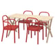 IKEA PS 2026 / STOCKHOLM 2025 Juego de comedor con 4 sillas, pino/rojo, 156x75 cm