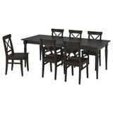 INGATORP / INGOLF Juego de comedor 6 sillas, negro/café oscuro, 155/215 cm