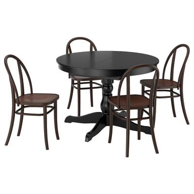 INGATORP / SKOGSBO Juego de comedor con 4 sillas, negro/café oscuro, 110/155 cm
