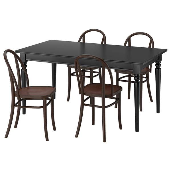 INGATORP / SKOGSBO Juego de comedor con 4 sillas, negro/café oscuro, 155/215 cm