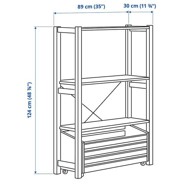 IVAR Estante con cajón, pino, 89x30x124 cm
