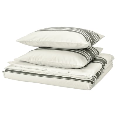 JÄTTEFRÄKEN Funda plumón con 2 fundas almohada, blanco/gris osc, 240x220/50x60 cm