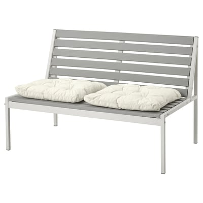 JOLPEN Sofá 2 cuerpos de terraza, blanco/gris/Kuddarna beige