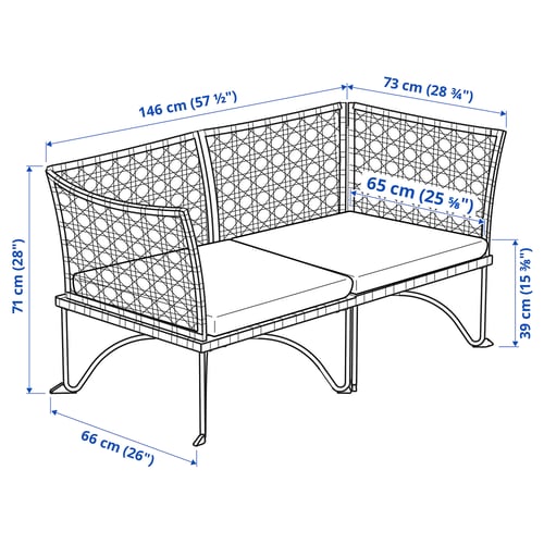 JUTHOLMEN Sofá 2 cuerpos de terraza, Gris oscuro/Kuddarna beige, 146x73 cm