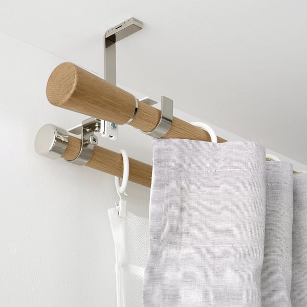 KÄGELKAKTUS Set de barra para cortina doble, efecto roble, 120-210 cm 28 mm
