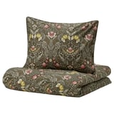 KÄRRDUNÖRT Funda plumón con 2 fundas almohada, verde oscuro/multicolor, 240x220/50x60 cm