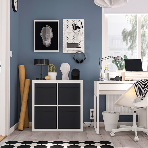 KALLAX Estante, blanco/Dröna negro, 77x39x77 cm