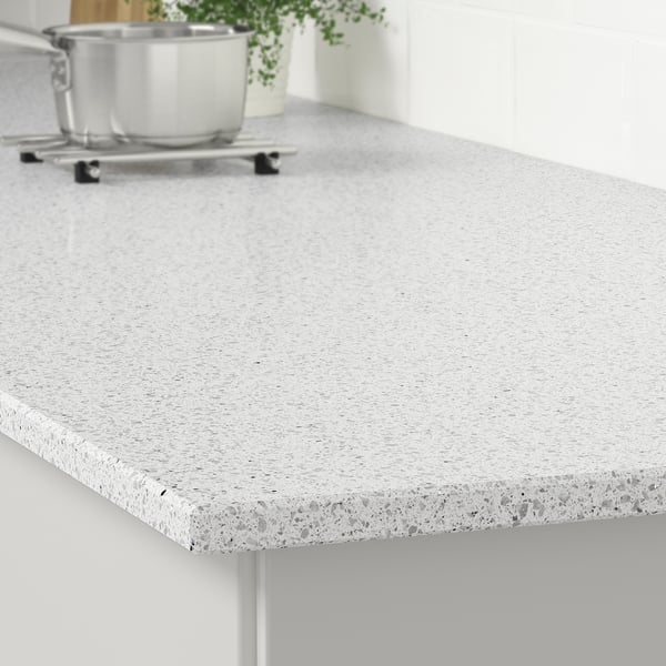 KASKER Cubierta de cocina a medida, blanco ef mineral/purpurina/cuarzo, 1 m²x2.0 cm