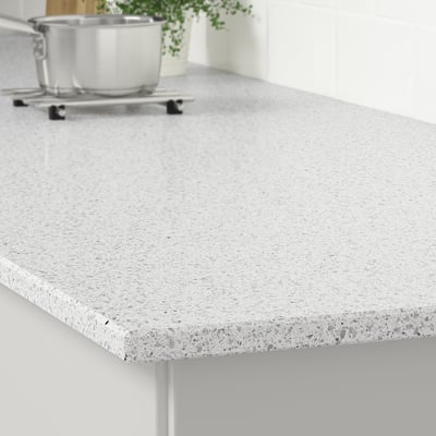KASKER Cubierta de cocina a medida, blanco ef mineral/purpurina/cuarzo, 1 m²x2.0 cm
