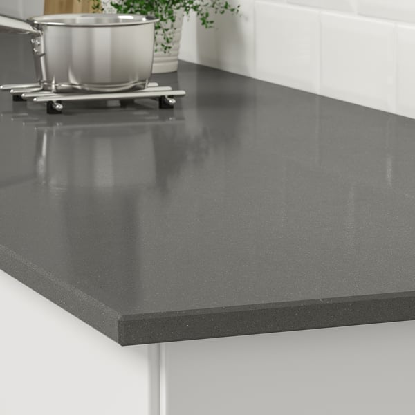 KASKER Cubierta de cocina a medida, Gris oscuro efecto piedra/cuarzo, 1 m²x2.0 cm