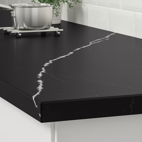 KASKER Cubierta de cocina a medida, negro mate/efecto mármol cuarzo, 1 m²x4.0 cm