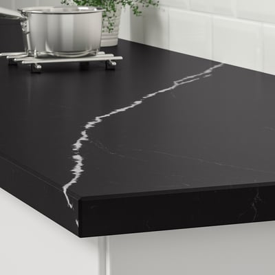 KASKER Cubierta de cocina a medida, negro mate/efecto mármol cuarzo, 1 m²x4.0 cm
