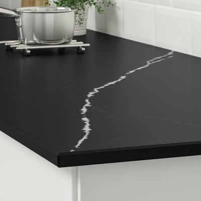 KASKER Cubierta de cocina a medida, negro mate/efecto mármol cuarzo, 1 m²x2.0 cm