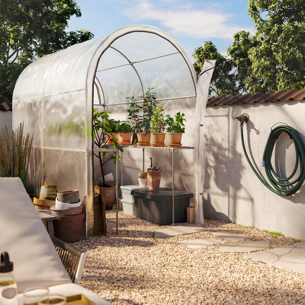 KLÄMTARE Caja con tapa interior/exterior, Gris oscuro, 58x45x30 cm