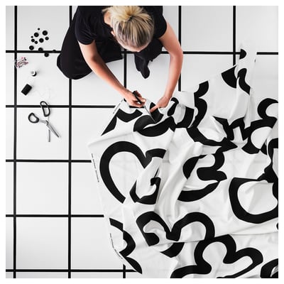 KLIPPBRÄCKA Tela precortada, blanco/negro, 150x300 cm