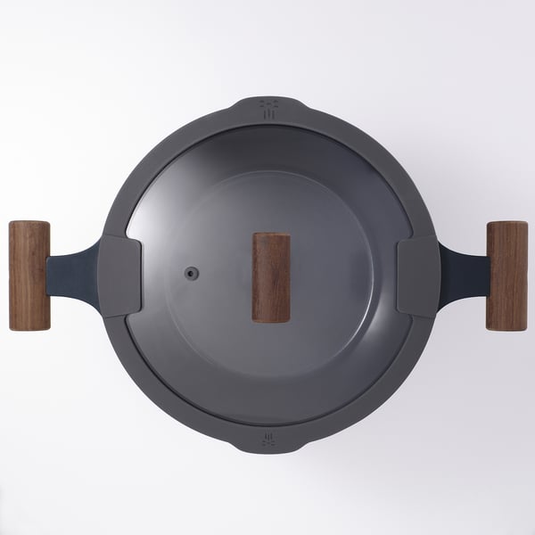 KLIPPFISK Olla con tapa, revestimiento antiadherente vidrio/madera petróleo, 5 l