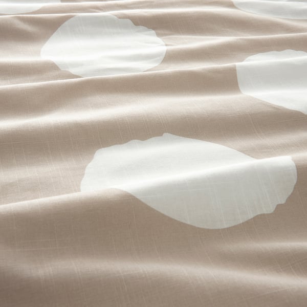 KLYNNETÅG Funda plumón con 2 fundas almohada, beige/blanco/lunares, 240x220/50x60 cm