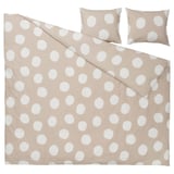 KLYNNETÅG Funda plumón con 2 fundas almohada, beige/blanco/lunares, 240x220/50x60 cm