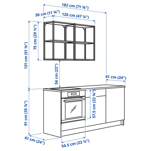 KNOXHULT Combinación muebles de cocina, blanco, 180x61x220 cm