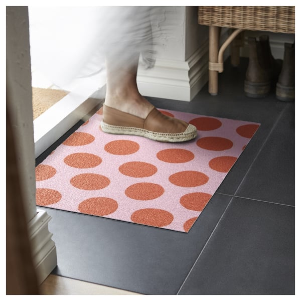 KÖRFÄLTSPIL Limpiapiés, rosado naranjo/patrón círculos, 40x60 cm