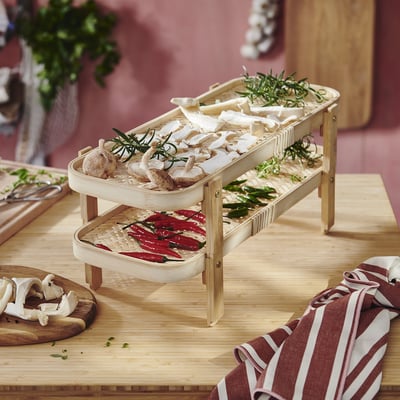 KÖSSEBÄR Estante secado de alimentos 2 bandj, bambú, 46x21x22 cm