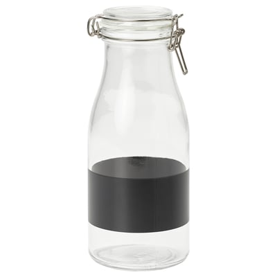 KORKEN Botella con tapa, vidrio incoloro/negro, 1 l