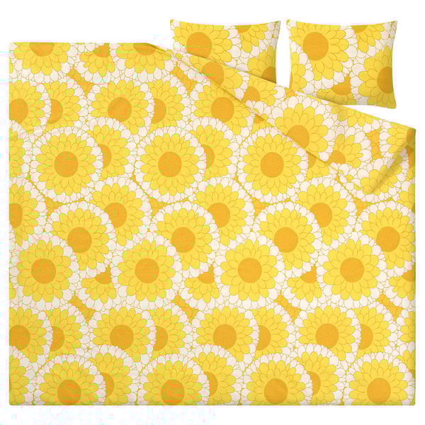 KRANSMALVA Funda plumón con 2 fundas almohada, amarillo, 240x220/50x60 cm