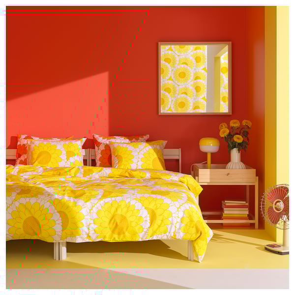 KRANSMALVA Funda plumón con 2 fundas almohada, amarillo, 240x220/50x60 cm