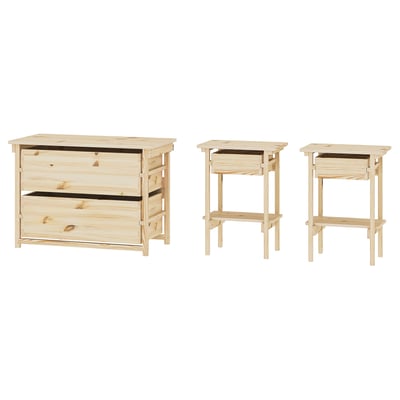 KRONÖREN Muebles dormitorio, set de 3, pino