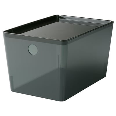 KUGGIS Caja con tapa, negro transparente, 18x26x15 cm