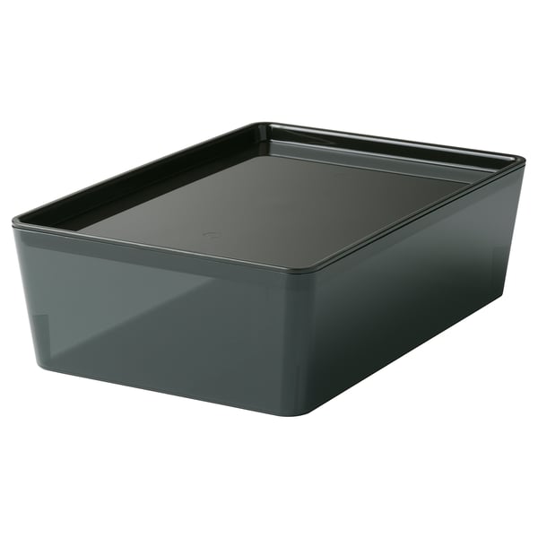 KUGGIS Caja con tapa, negro transparente, 18x26x8 cm