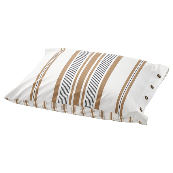 LAPPDUNÖRT Funda de almohada, blanco/café/rayas, 50x60 cm