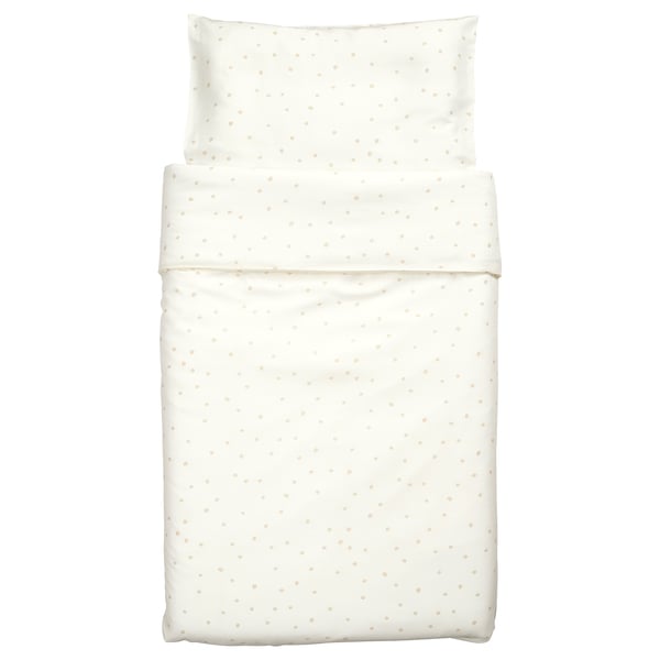 LEN Funda plumón y funda almohada cuna, blanco beige/motivo lunar, 110x125/35x55 cm