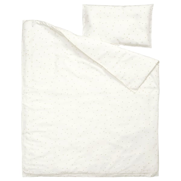 LEN Funda plumón y funda almohada cuna, blanco beige/motivo lunar, 110x125/35x55 cm