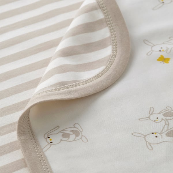 LEN Manta, blanco beige/Diseño de conejos diseño rayas, 80x100 cm
