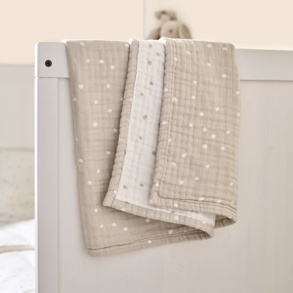 LEN Manta, blanco beige/motivo lunar Muselina, 80x100 cm